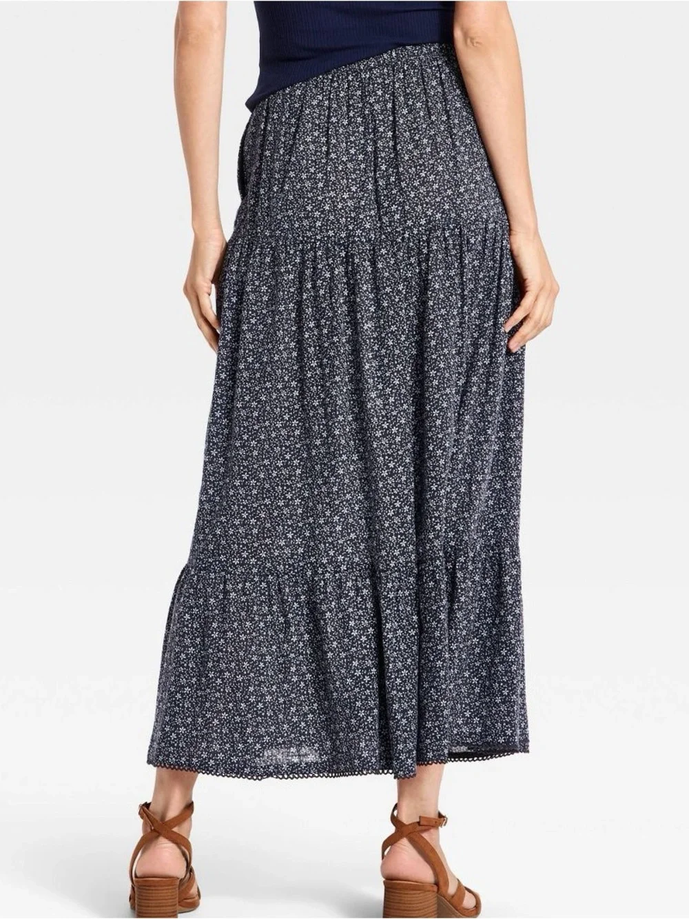 Universal Thread Navy Micro-Print Tiered Maxi Skirt